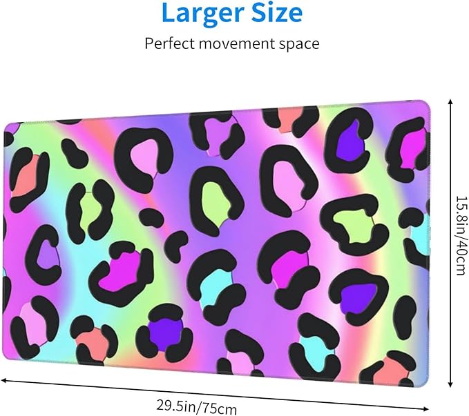 Vibrant Rainbow Leopard Print Desk Cover MatExtended Large Mouse PadComputer Laptop Mat Desk Decor for Office Game Home 30x16 Inch