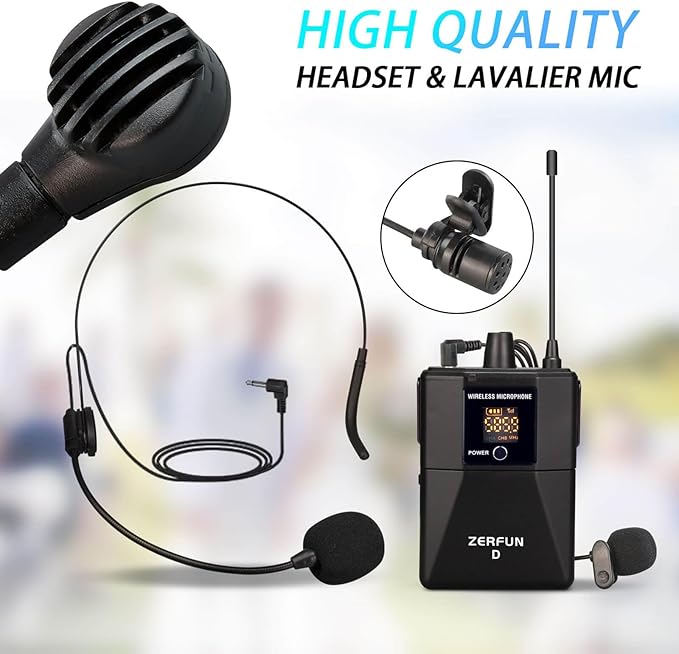 Pro Wireless Microphone System 4 Channel UHF Metal Cordless Handheld Headset Lavalier Lapel Mics for Church Karaoke Singing 4x50 Adjustable Frequency(G8 Battery 2 Handheld 2 Bodypack)