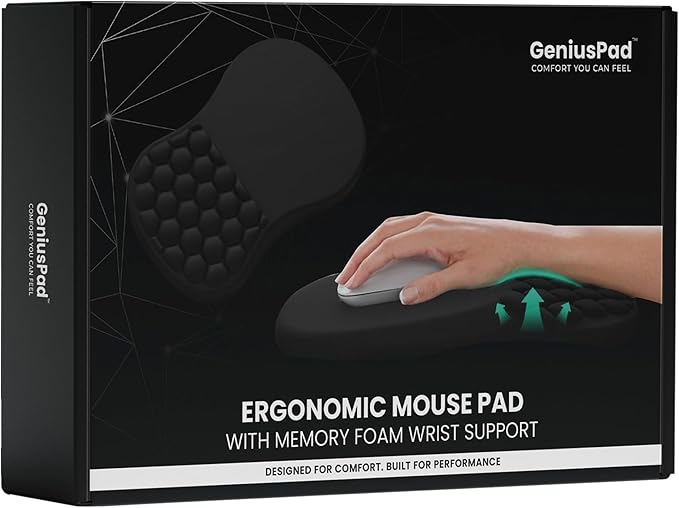 Ergonomic Mouse Pad with Wrist Support &amp Massage Design – Memory Foam Cushion Non-Slip PU Base – Carpal Tunnel Pain Relief for Wireless Mouse &amp Desk Use – 12x8 Inch (Black)