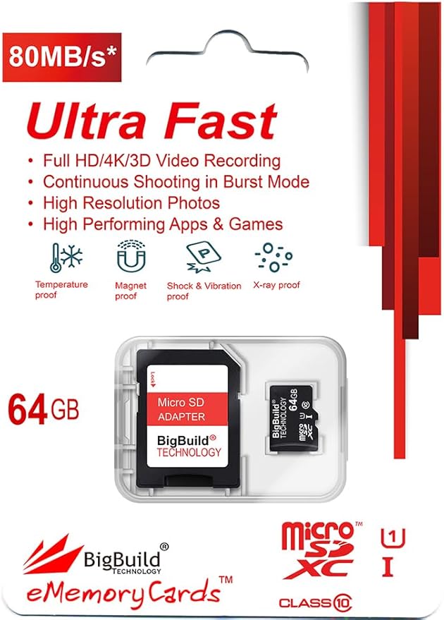64GB Ultra Fast 80MB/s microSDXC Memory Card for Blackview A50/A55/A55 Pro A70/A70 Pro A80s/A80 Plus A90/A95 A100 Mobile