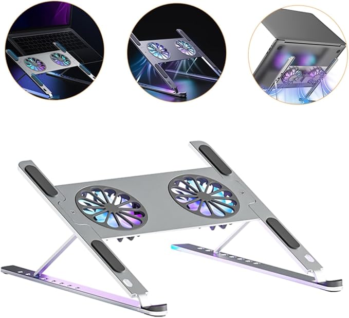 Tofficu Laptop Cooler Pad Fans Led Light Cooling Bracket for Laptop Quiet Stand