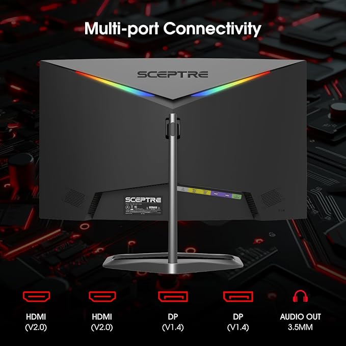 Sceptre New Curved 24.5-inch Gaming Monitor up to 240Hz 1080p R1500 1ms DisplayPort x2 HDMI x2 Blue Light Shift Build-in Speakers Machine Black 2025 (C255B-FWT240 Series)