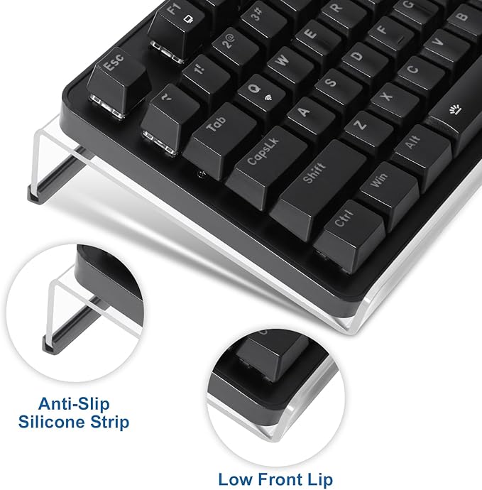 3-in-1 Keyboard Stand with Ergonomic Wrist Rest Set Acrylic Keyboard Holder for Desk with Carpal Tunnel Support Memory Foam Mouse Pad Riser for Desktop/Computer - Black Leather