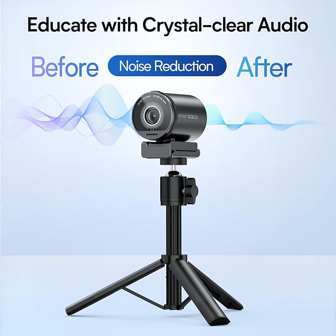 EMEET SmartCam S800-4K Webcam with Tripod for Streaming Sony 1/2'' Sensor Supports HDR PDAF&ampTOF Dual-autofocus 1080P@60FPS Adjustable Heights with 360° Swivel Head Perfect for Live Streaming