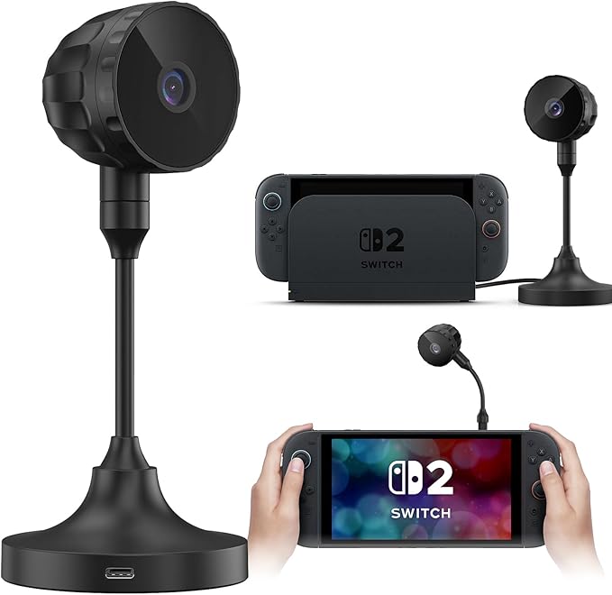Switch 2 1080P HD USB-C Camera Dual Lens Switching Plug-and-Play 1080P HD Camera. When paired with the Switch 2 TV Dock supports 4K@120Hz HDMI output. Includes a 20V/3A power adapter and HDMI cable