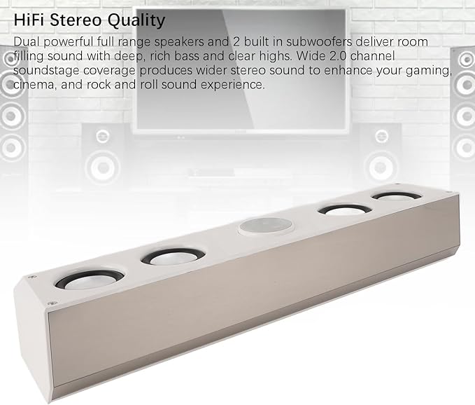 Goshyda Bluetooth Computer Speakers for PC Desktop Gaming PC Sound Bar 3.5mm Wired USB Powered HiFi Stereo Sound FM Radio 12/24 Hour Clock with Dual Alarms (White)