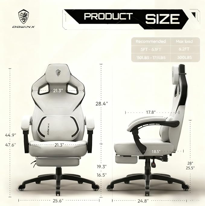 Dowinx Fabric Gaming Chair with Footrest and Massage Big and Tall Wide High Back Office Chair for Adults Computer Game Chair with Massage for 200lbs Grey