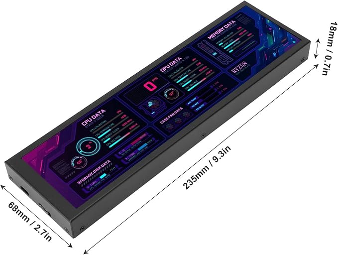 Sanpyl Computer Temp Monitor 8.8 Inch USB C Mini Screen PC Temperature Display CPU GPU SSD Data Monitor PC Sensor Panel for Desktop Gaming (Black)