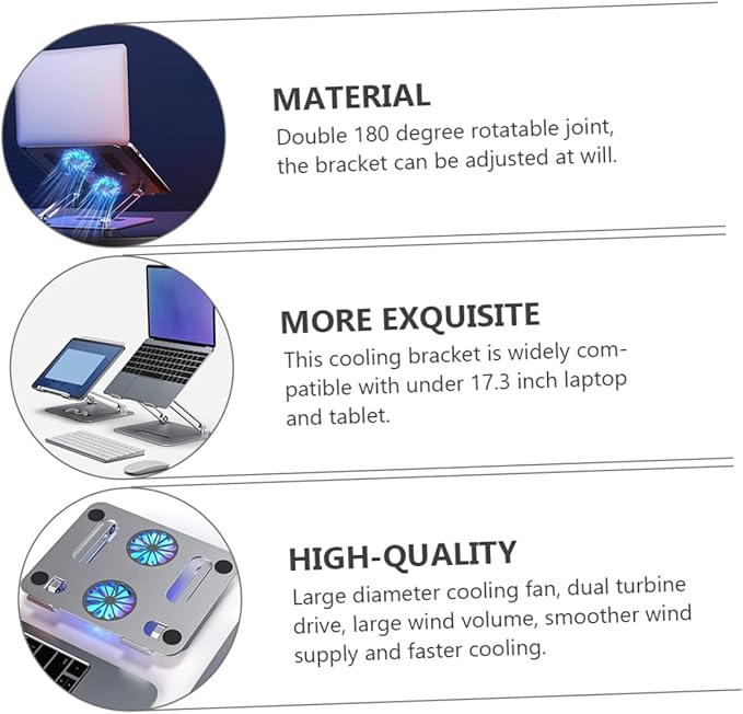 MERRYHAPY Aluminum Laptop Cooling Pad 2 Fans Strong Wind Quiet Laptop Cooler Ventilated Stand for 17.3 Inch Notebook