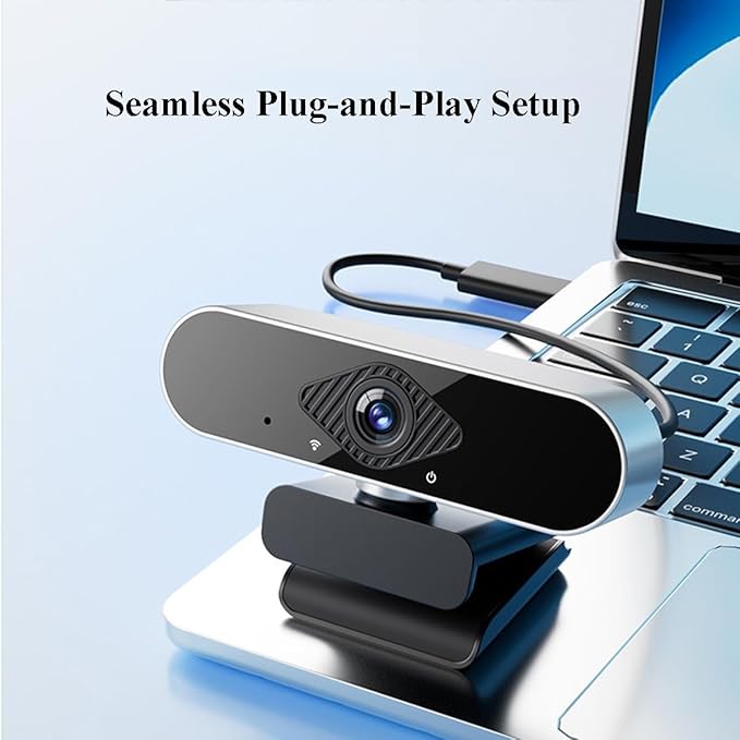 GIZNXBA Webcam for PC 125°Wide-Angle Lens Autofocus Noise-Canceling Microphone USB Computer Camera Plug &amp Play for Streaming Video Calls Gaming Works(2K)