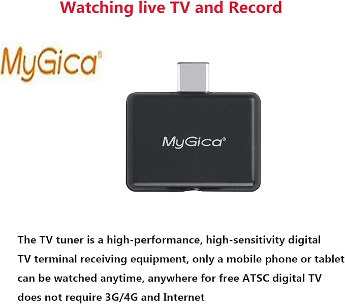 USB Type-C TV Tuner Card Watching Record Digital Live TV Anywhere Freeview HD TV Receiver Recast Wireless HDTV Stick Tuner Adapter USB TV Antenna for Android Phone Tablet No Internet Need