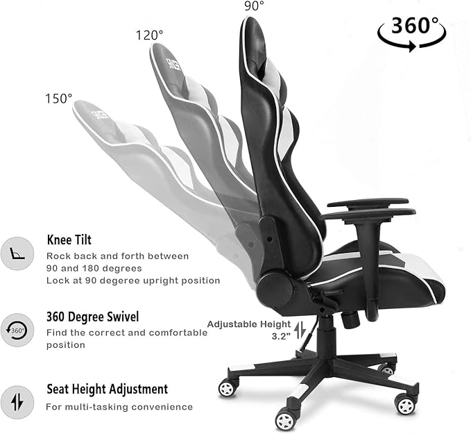 Adult Gaming Chair Ergonomic Massage Chair Modern Carbon Fiber Desk Chair Large Gaming Chair Teenage Gaming Chair (Red) White