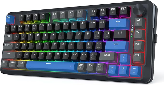 Redragon K681 Wireless Mechanical Keyboard Gasket Mounted RGB Gaming Keyboard with Volume Knob MDA-Profile Pre-Lubed Linear Switches 81 Keys 75％ Tri-Mode Hot Swappable for PC/Xbox/Ps4/5 (Blue)