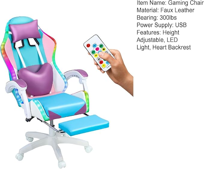 Gaming Chair Computer Chair with Footrest and Massage Lumbar Support Racing Executive Ergonomic Adjustable Swivel Task Chairs with Headrest and Lumbar Support (Pink)