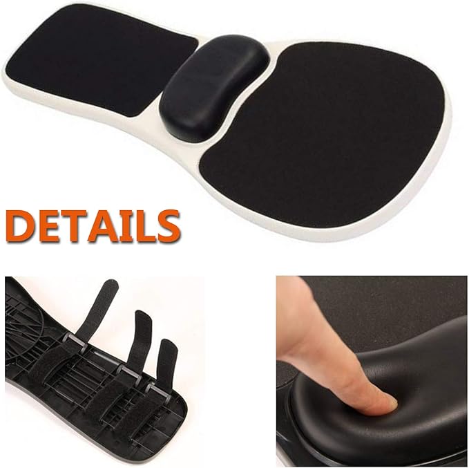 Armrest Mouse pad with arm Wrist Rest Support Adjustable Ergonomic Computer Mouse mat for Chair Home&ampOffice Chair Extender Attachable Black White
