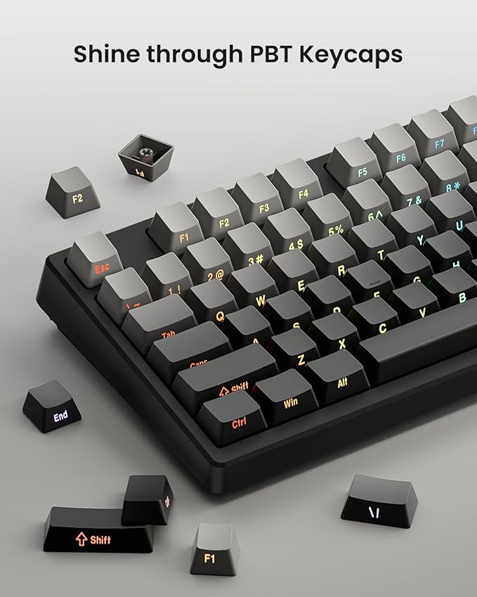 KN85 Wireless Mechanical Gaming Keyboard 75% Layout with RGB Backlit Custom Hot Swappable Creamy Sound Bluetooth/2.4GHz/USB-C Compatible with Windows/Mac/PC(Gradient Gray Side Printed)
