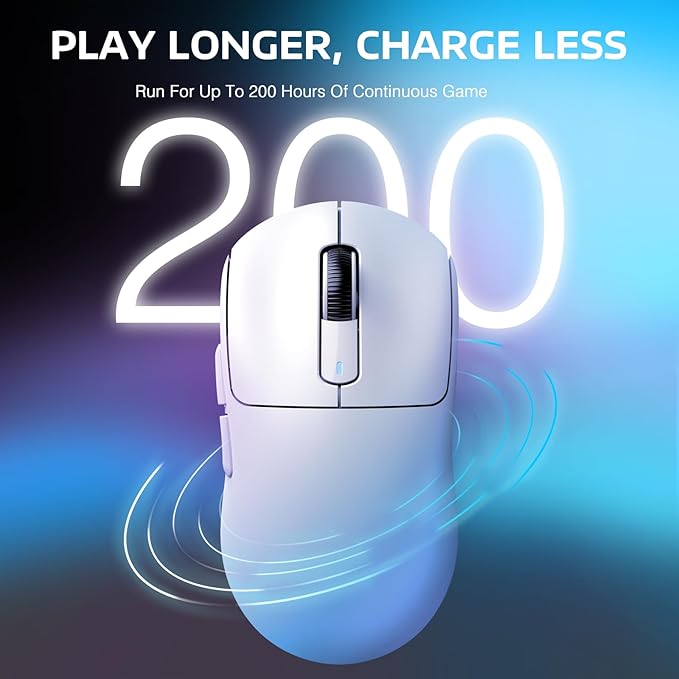 ATTACK SHARK X3 Wireless Gaming Mouse 49g Ergonomic Computer Mouse Triple Modes PAW3395 26K DPI Optical Sensor 200h Battery Life Programmable Buttons Gaming Accessories for PC/Laptop/Mac (White)
