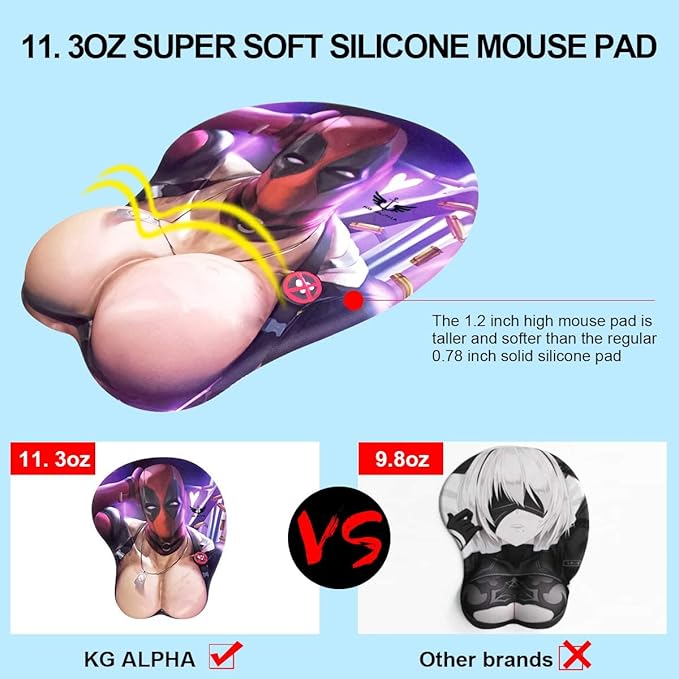 3D Anime Gaming Mousepad Ergonomic Mouse Pad with Wrist Support Rest Mousepad Gel Wrist Rest Memory Foam with Coaster Non-Slip &amp Pain Relief for Computer Wireless Home&ampOffice KG Alpha Dead