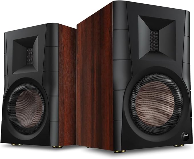 HiVi-Swans D100 Bluetooth Bookshelf Speakers - Powered Desktop Stereo Speakers for TV/Turntable/PC/Monitor - 4 Inch Near Field Computer Speakers 62w RMS - Wood Grain (Pair)