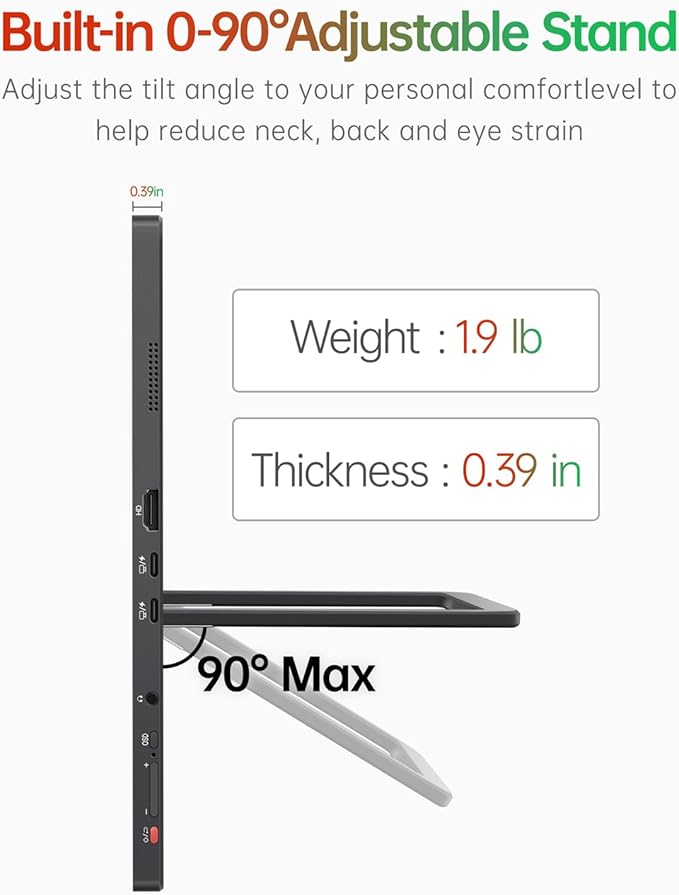 Intehill 16 Portable Touchscreen Monitor 3K 16:10 Touch Screen Display with Tempered Glass 100% sRGB Travel Monitor with Adjustable Stand Speakers HDMI Second External Screen for Laptop U16ZT