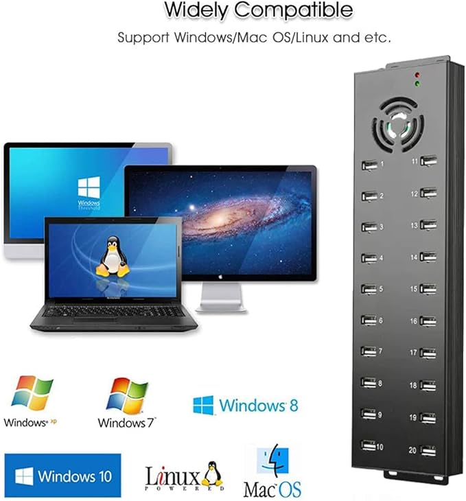UHPPOTE Industrial Grade 20 Port USB2.0 Hub Data Sync