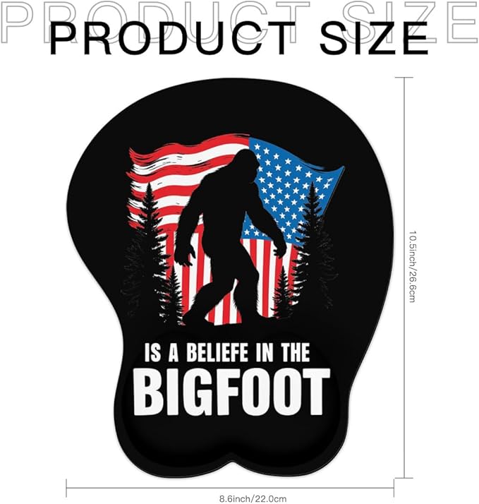 Mousepad Believe in The Bigfoot America Flag Sasquatch Ergonomic Wrist Support Non-Slip Base Mouse Mat with Wrist Rest Computer Mousemat for Desk Work Accessories Pad