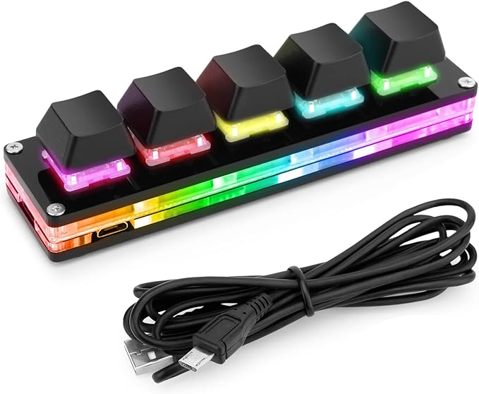 Ecarke Upgrade Black 5 Keys Mini Macro Mechanical Keyboard Gaming Keypad Hot Swap Game Keyboards USB Data Cable for Windows Mac OSU HID Standard Keyboard Cherry Shaft &amp RGB LED