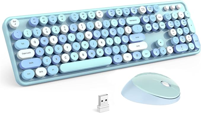 Wireless Keyboard and Mouse Combo 2.4G Full-Sized Ergonomic Keyboard Mouse 3 DPI Adjustable Cordless USB Keyboard and Mousefor PC/Computer/Laptop/Windows/Mac(Blue)
