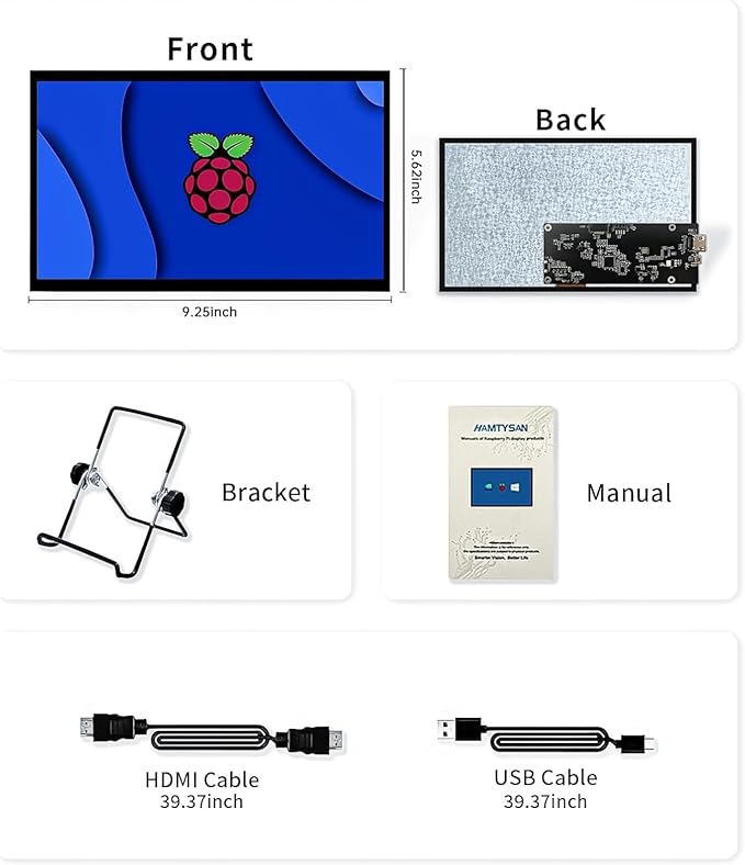 HMTECH 10.1 Inch Raspberry Pi Screen HDMI Monitor 1024x600 LCD Display 16:9 IPS Screen for Raspberry Pi 5/4/3/2/B/B+ Win11/10/8/7 Free-Driver Non-Touch