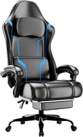 Ergonomic Gaming Chair with Footrest PU Leather Video Game Chairs for Adults 360°Swivel Adjustable Office Chair Gamer Chair Comfortable Computer Chair for Heavy People (Blue)