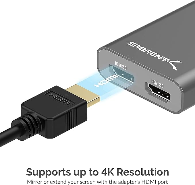 SABRENT Thunderbolt 3 to Dual HDMI 2.0 Display Adapter for Windows or Mac | up to 4K Resolution at 60Hz | Detachable Cable with Screw-in Lock (TH-S3H2)