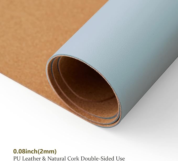 Large Cork Desk Mat - 47.2x 17 Desk Pad for Office and Home - Ideal for Large Mouse Pad and Desk Mats on Top of Desks(Light Blue)