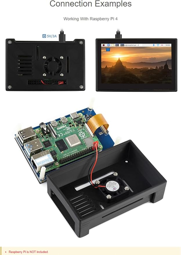 4.3inch DSI LCD Display with Case for Raspberry Pi 4B 800x480 Capacitive Touchscreen MIPI DSI Interface IPS Wide Angle Supports Raspbian/Ubuntu/Kali / WIN10 IoT/Retropie Driver Free