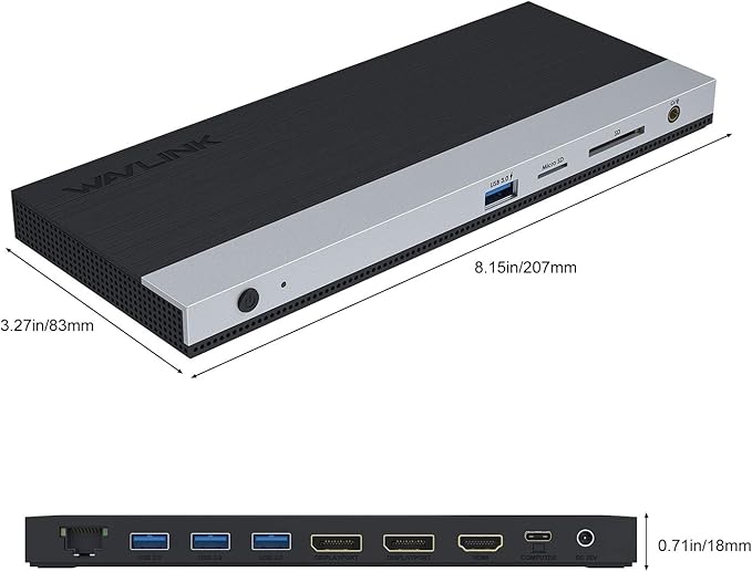 WAVLINK USB C Docking Station13-in-1 Triple Display Type C Adapter for MacBook ProDell XPS 13/15HPLenovo Yoga(2 DisplayPortHDMIEthernet4 USB 3.0SD/TF Card ReaderPhone JackDC Jack)