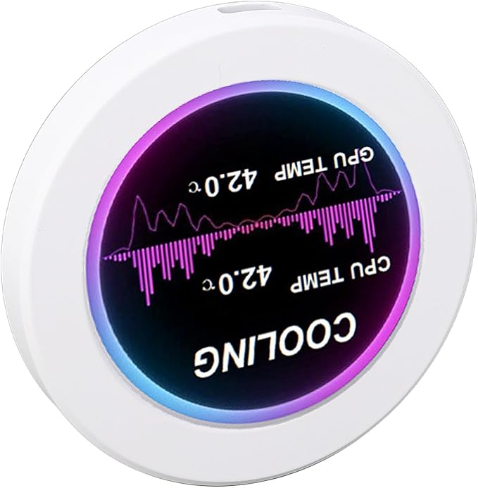 Round IPS LCD Display for PC Hardware and Watercooler Monitoring - 2.1 Inch 480x480 Resolution Screen - CNC Machined Aluminum Alloy Shell in White - 360 Degree Rotation and Type C