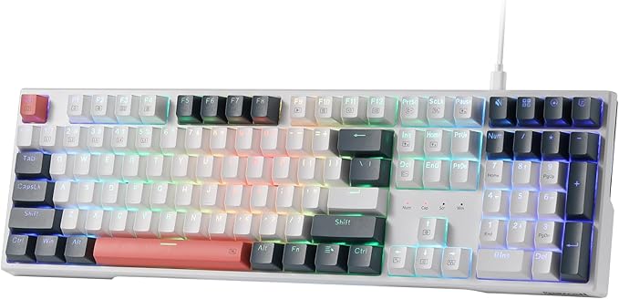 Redragon K668 RGB Gaming Keyboard 108 Keys Wired Mechanical Keyboard w/Extra 4 Hotkeys Sound Absorbing Foams Upgraded Hot-swappable Socket Mixed Color Keycaps x 2 Sets Red Switch