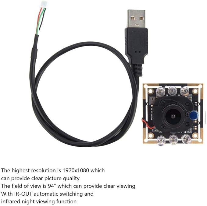 USB Camera Module HD OV2710 Chip IR Cut Automatic Switching 1920x1080 30fps 94 Degree Wide Angle for Security Surveillance and Video Conferencing