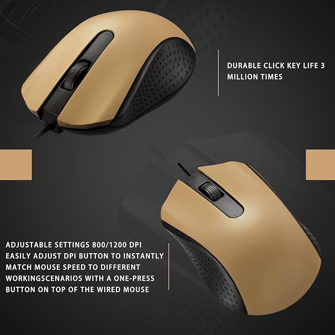 Hoteam 12 Pcs Gold Wired Computer Mouse Bulk Cord USB Computer Mice Ergonomic Wired Mouse for Pcs Computers Laptops Gaming Office Home Supplies