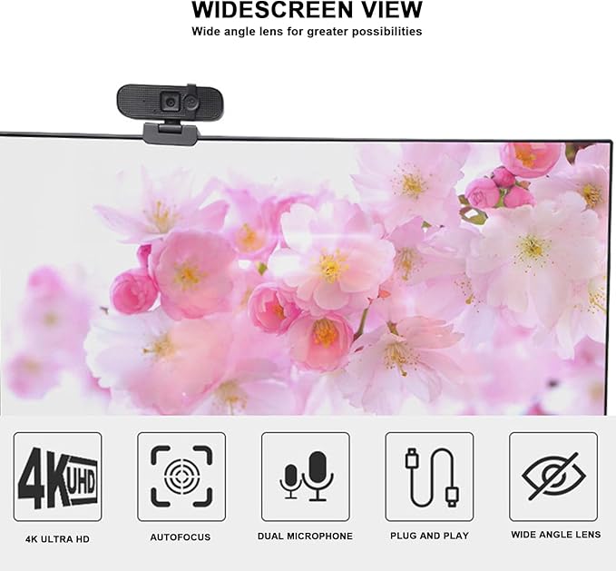Sanpyl 4K Webcam 4K Autofocus Web Camera with Cover and Dual Noise Reduction Microphone USB PC Computer Webcam Plug and Play for Gaming Video Recording