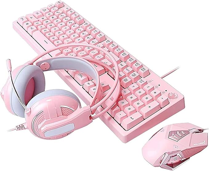Gaming Keyboard and Backlit Mouse and Headset ComboUSB Wired Backlit KeyboardLED Gaming Keyboard Mouse SetHeadset with Microphone for PCLaptopWindows