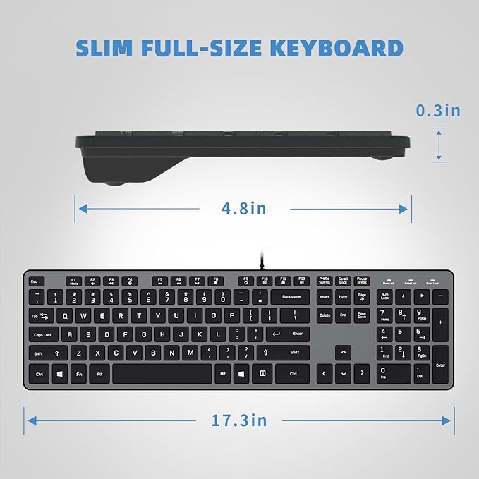 USB Wired Keyboard for WindowComfortable Quiet Chocolate Keys Durable Ultra-Slim Wired Computer Keyboard(QWERTY) for PC Windows 11/10/8/7/XP/Vista KB1430