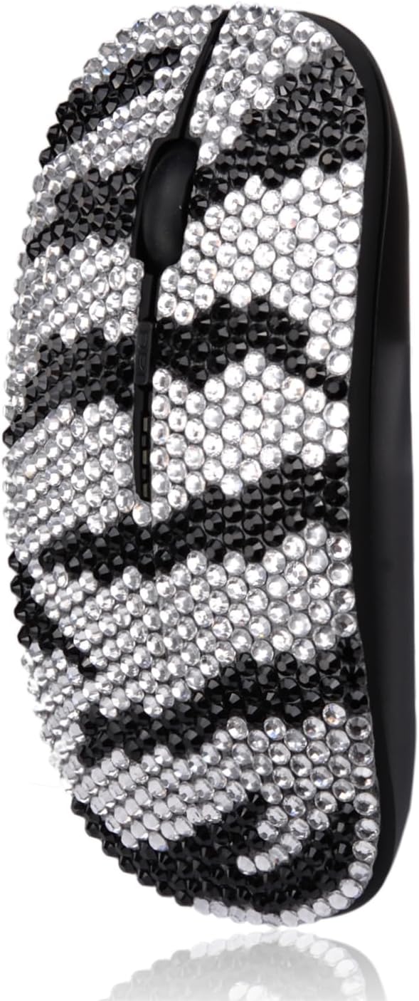 WONGS Bling Luxury Crystal Rhinestone Rechargeable 2.4G Zebra Print Wireless Mouse for Laptop Computer Cute Pattern Design Mouse for Notebook PC MacBook - Zebra
