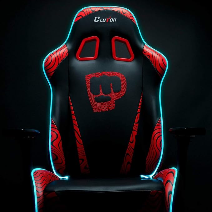 Clutch Chairz Throttle Series Pewdiepie Edition LED Gaming Chair - Premium Ergonomic Design Lumbar and Head Support Pillows - Black/Red