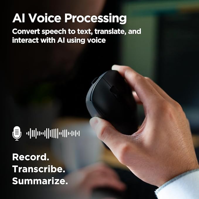 Virtusx Jethro AI Mouse - Voice &amp Audio Recorder for Lecture &amp Meeting Centralized Software with Voice Typing Writing Tools Transcribe Translate &amp Summarize Wireless Mouse for Compute
