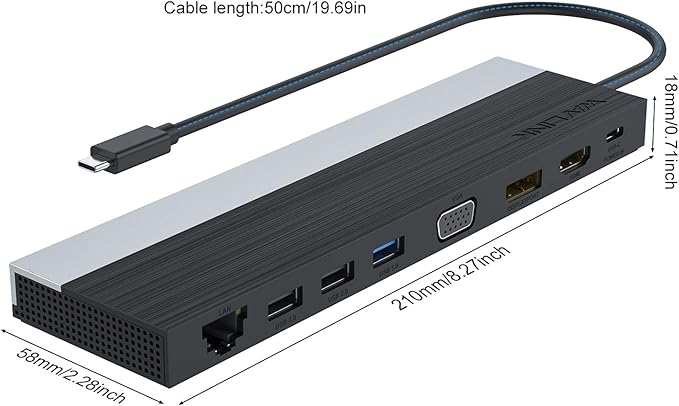 WAVLINK USB C Docking StationTriple Display Type C Adapter for MacBook ProDell XPS 13/15HPLenovo Yoga(HDMIDisplayPortVGAEthernet2 USB 3.0/2.0SD/TF Card Reader3.5mm Audio100W PD3.0)