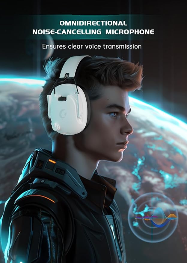 Wireless Gaming Headset for PS5 PC PS4 Switch Gaming Headset with Detachable Noise Cancelling Mic 2.4GHz &amp Bluetooth 5.3 Dual Connection 7.1 Surround Sound White