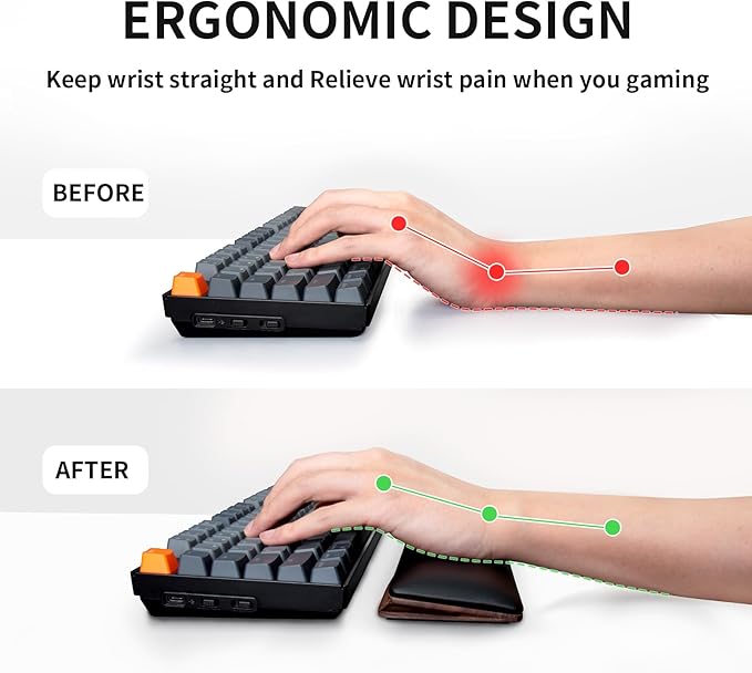 COLORCORAL Wrist Rest for Computer Keyboard Ergonomic Wrist Support with Memory Foam Walnut Wooden Wrist Pad with Anti-Slip Rubber Base for Typing Pain Relief Comfort for Office Gaming