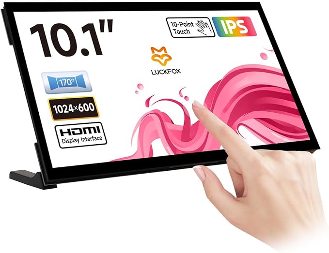 KLAYERS LUCKFOX Touchscreen for Raspberry Pi10.1inch HDMI 1024 x 600 Plug&ampPlay Portable Monitor with Stand10 Point Touch LCD Display with Dual-Track SpeakersSecond Screen for Laptop PC