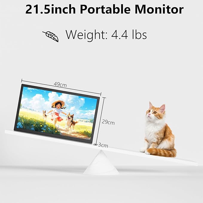 21.5 Inch Large Portable Monitor 1080P FHD 75Hz Gaming Display with HDR Built-in Speakers &amp Stand USB-C HDMI Portable Second Screen for Laptop PC Gaming Rig Business Travel