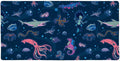 Creepy Deep Sea Creatures Pattern with Mermaid Squid and Shark Large Gaming Mouse Pad Desk Mat with Stitched Edges Non-Slip Base